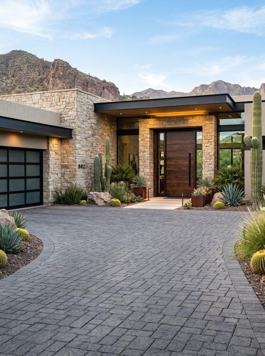 Entrada Residencial en Pavers Grises